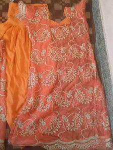 Orange Embroidered Kurti with salwar dupatta