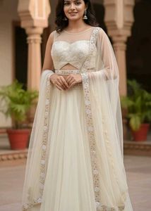 Cream Lehnga Choli Set (Price Drop)