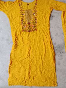 Yellow Embroidered Kurti Dress