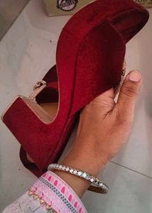 Maroon platform heels with Embellishments