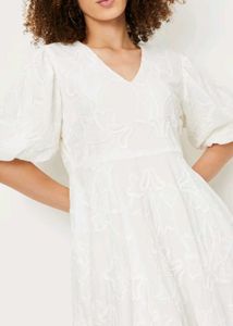 White Embroidered Puff Sleeve Mini Dress