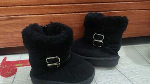 Black Faux Suede Buckle Winter Boots