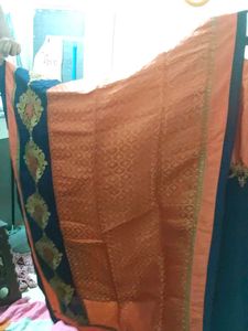 Peach &amp; Blue Embroidered Anarkali Dress