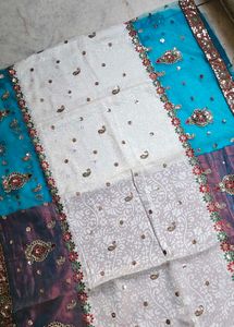 multi color designer saree with blouse piece