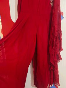 Red embroidered party wear Jumpsuit