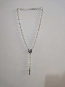 Silver Crystal Rosary Necklace