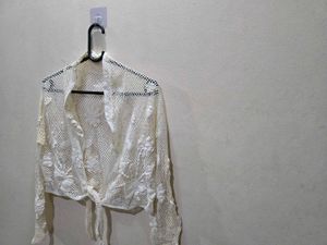 Floral Crochet Tie-Front Shrug