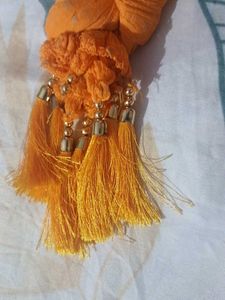 Bright Orange Dupatta with Tassels - New!