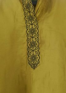 🌼 Mustard Yellow cut work Kurti Set with Black Du