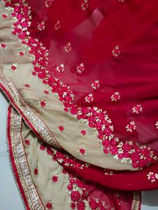 Magenta And Beige Saree Blouse Unstitched Attached
