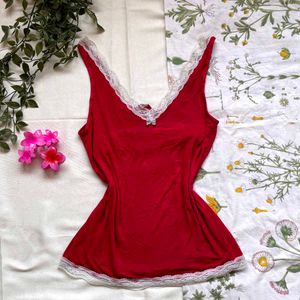 Marks And Spencers Red Lace Trim Cami Top