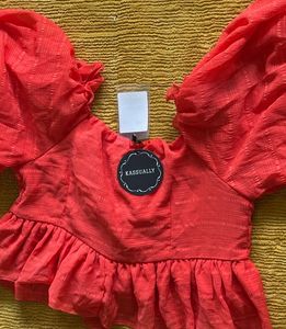 Orange Tie-Front Crop Top