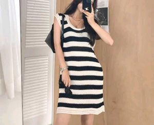 Chic Striped Knit Side Slit Dress B