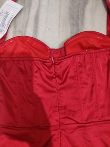 Satin red corset tube halter neck Mini Dress