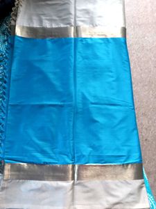 Blue Saree With Beige Border