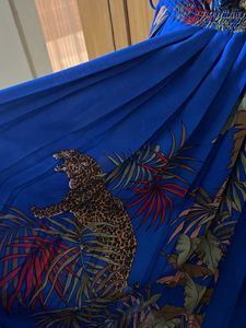 Blue Leopard Beach Palm Print Midi Dress