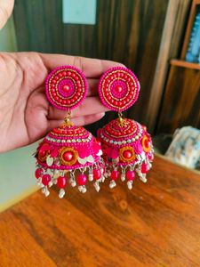 Pink Jhumka Earrings
