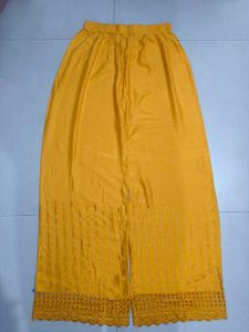 Mustard Embroidered Cotton Pants