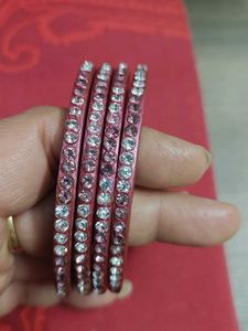 Pink Stone Bangles (Set of 4)
