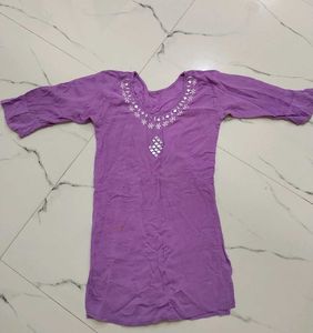 Pink Embroidered and purple Short Kurti ☘️