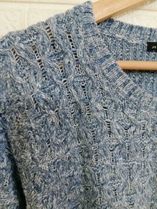 Blue Textured Knit Sweater