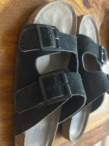 Luna Blu Black Suede Slide Sandals