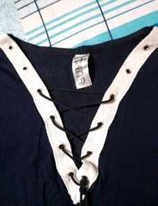 Women&#39;s Lace Tie Up V Neck Crop Top Casual Tshirt