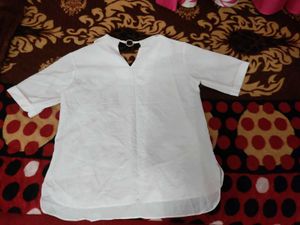 White Korean Collar Boxy Top