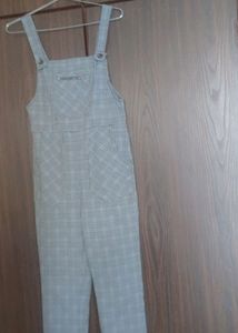 check printed square neck strap jumpsuit