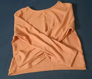 Peach rib twisted knot crop top
