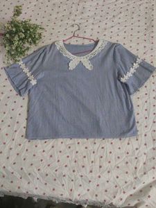 Striped Blouse with Lace Detail