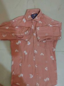 Peach Button-Down Shirt with Money Print