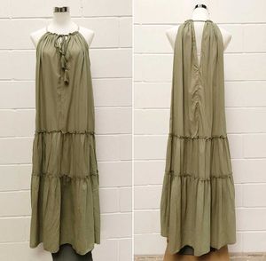 Zara Wrinkle Look Tiered Maxi Dress - Light Khaki