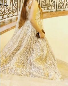 Very Heavy Off White Indo Western Lehenga!💜🥂