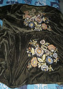 Embroidered Velvet Top