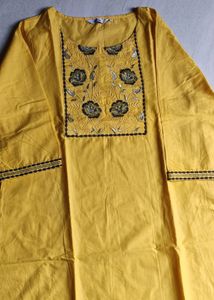 Yellow Embroidered Straight Kurti....