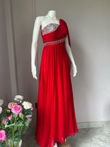 Red Premium One Sided Draped Gown
