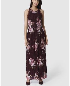 Vero Moda Burgundy Floral Pleated Mini Dress