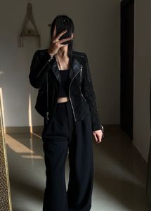 MANGO BLACK LEATHER &amp; SUEDE BIKER JACKET