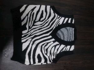 Y2k Zebra Printed Strechy Half Sweater