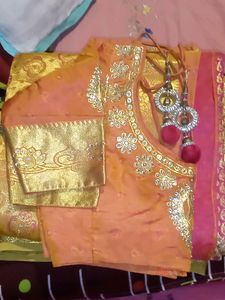 Pink N Golden Cut Work New Saree First Time Wore .