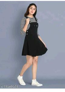 Black Jumper Dress with Striped Top