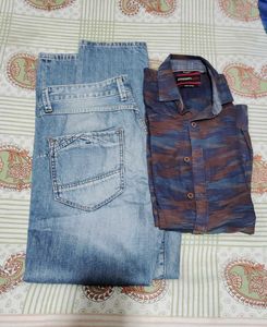 Man Jeans Shirt Two Piece Set