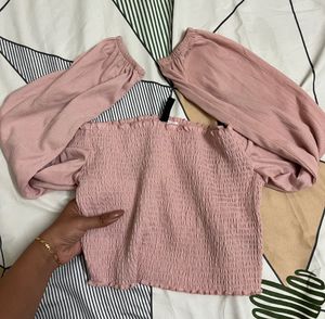 (Price Drop)H&amp;M pink smocked off the shoulder top