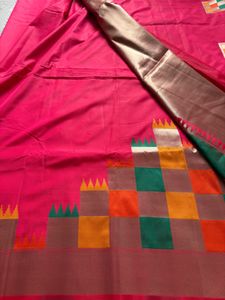 Brand New Pink Silk Saree & attached designer b