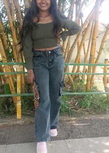 Olive Green Fill Puff Sleeve Top