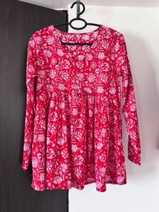 Beautiful Floral Peplum Full Sleeves Short Kurti