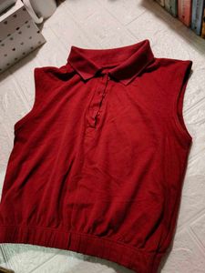 ❤️B1G1❤️ Red Sleeveless Polo Top