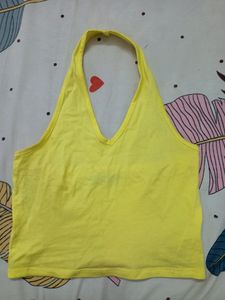 SASSAFRAS Yellow Pure Cotton Solid Halter Neck Top