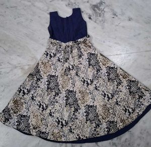 Girls Navy Blue Dress with Gold Embroidery